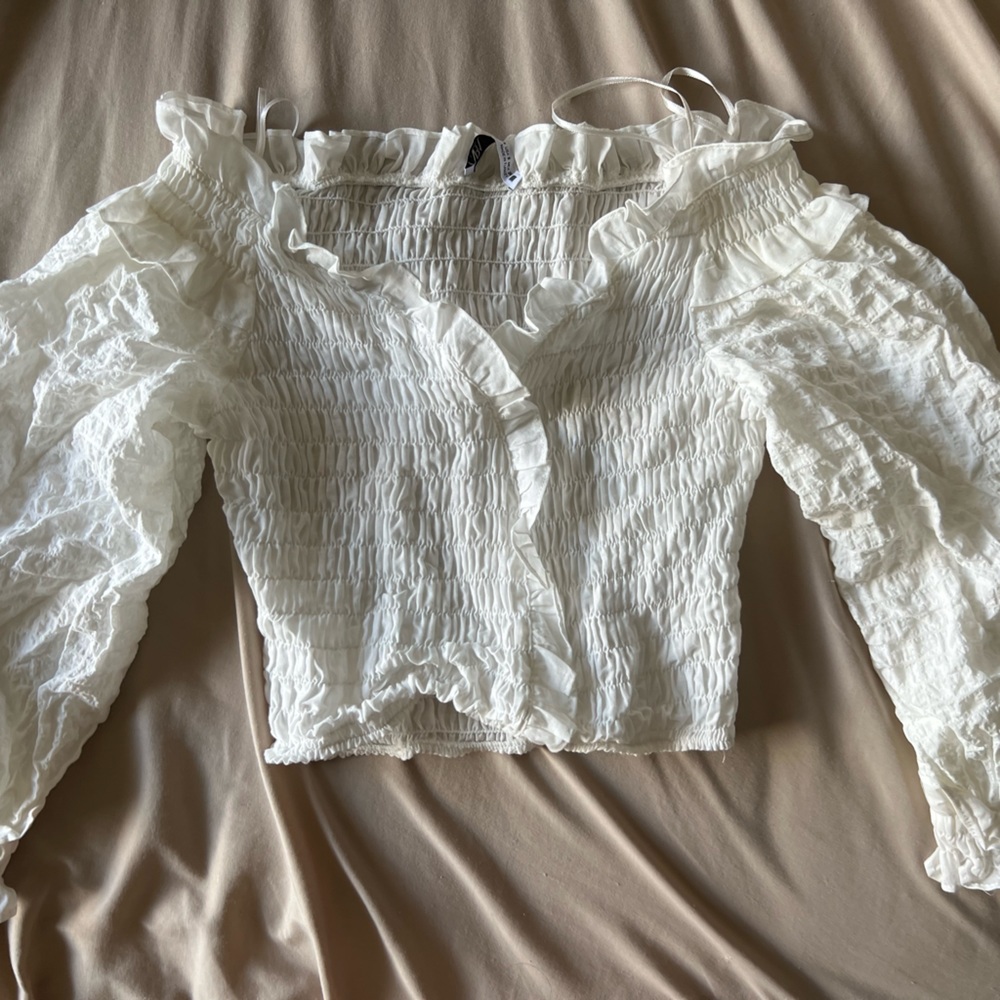 Zara Top - White Ruffled V Neck Crop Top